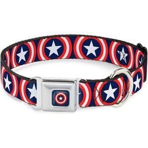 Buckle-Down Captain America Shield Seatbelt Buckle Dog Collar, Medium