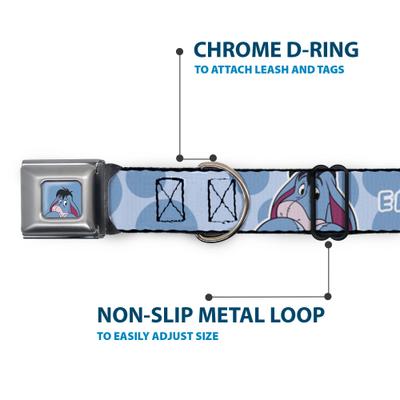 Show full view: Buckle-Down Disney Winnie the Pooh Eeyore Text & Expression Close Up Dot Metal Seatbelt Buckle Polyster Dog Collar, Blue, Small: 9.5 to 13-in neck, 1-in wide slide 5 of 9