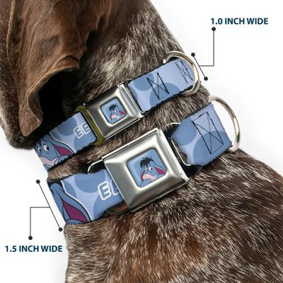 Show full view: Buckle-Down Disney Winnie the Pooh Eeyore Text & Expression Close Up Dot Metal Seatbelt Buckle Polyster Dog Collar, Blue, Small: 9.5 to 13-in neck, 1-in wide slide 2 of 9