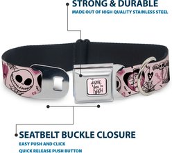 Buckle-Down Disney The Nightmare Before Christmas Jack & Sally Doodles Metal Seatbelt Buckle Polyster Dog Collar, Pink, Large: 15 to 24-in neck, 1-in wide slide 2 of 9