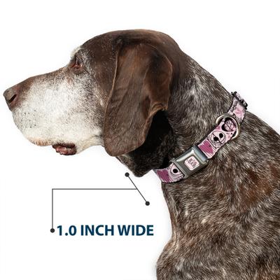 Show full view: Buckle-Down Disney The Nightmare Before Christmas Jack & Sally Doodles Metal Seatbelt Buckle Polyster Dog Collar, Pink, Medium: 11 to 16.5-in neck, 1-in wide slide 6 of 10
