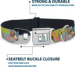Buckle-Down Disney Winnie the Pooh Eeyore Butterfly Pose Floral Collage Metal Seatbelt Buckle Polyster Dog Collar, Blue, Medium: 11 to 16.5-in neck, 1-in wide slide 2 of 9