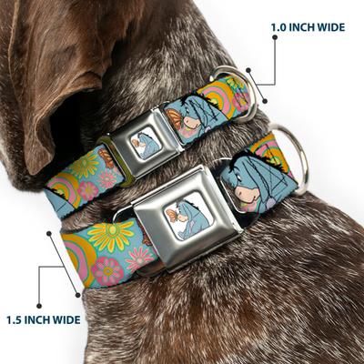 Show full view: Buckle-Down Disney Winnie the Pooh Eeyore Butterfly Pose Floral Collage Metal Seatbelt Buckle Polyster Dog Collar, Blue, Small: 9.5 to 13-in neck, 1-in wide slide 2 of 9