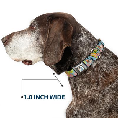 Show full view: Buckle-Down Disney Winnie the Pooh Eeyore Butterfly Pose Floral Collage Metal Seatbelt Buckle Polyster Dog Collar, Blue, Small: 9.5 to 13-in neck, 1-in wide slide 6 of 9