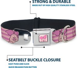 Buckle-Down Disney Winnie the Pooh Piglet Expression Close Up Stripe Metal Seatbelt Buckle Polyster Dog Collar, Pink, Medium: 11 to 16.5-in neck, 1-in wide slide 2 of 9