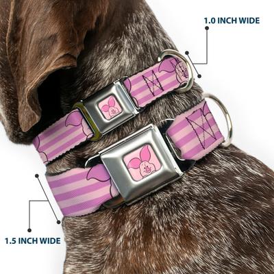 Show full view: Buckle-Down Disney Winnie the Pooh Piglet Expression Close Up Stripe Metal Seatbelt Buckle Polyster Dog Collar, Pink, Medium: 11 to 16.5-in neck, 1-in wide slide 2 of 9