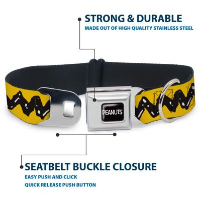 Show full view: Buckle-Down Peanuts Charlie Brown Zig Zag Stripe Metal Seatbelt Buckle Polyster Dog Collar, Yellow/Black, Large: 15 to 24-in neck, 1-in wide slide 4 of 10