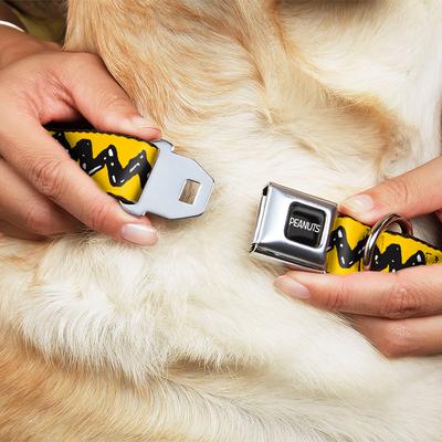 Show full view: Buckle-Down Peanuts Charlie Brown Zig Zag Stripe Metal Seatbelt Buckle Polyster Dog Collar, Yellow/Black, Large: 15 to 24-in neck, 1-in wide slide 8 of 10