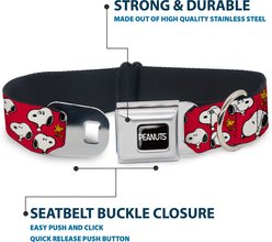 Buckle-Down Peanuts Snoopy & Woodstock Poses Scattered Metal Seatbelt Buckle Polyster Dog Collar, Red, Medium: 11 to 16.5-in neck, 1-in wide slide 2 of 9