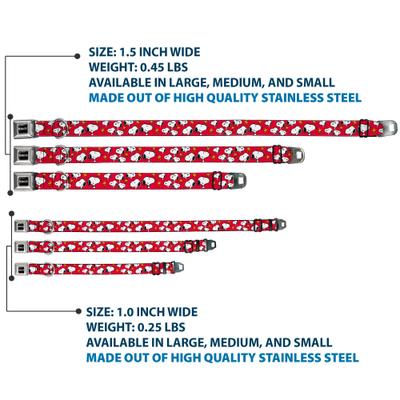 Show full view: Buckle-Down Peanuts Snoopy & Woodstock Poses Scattered Metal Seatbelt Buckle Polyster Dog Collar, Red, Large: 15 to 24-in neck, 1-in wide slide 3 of 9