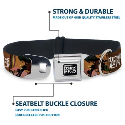 Show full view: Buckle-Down Crunchyroll Cowboy Bebop Crew Group Pose & Title Logo Blocks Metal Seatbelt Buckle Polyster Dog Collar, Multi, Medium: 11 to 16.5-in neck, 1-in wide slide 4 of 9