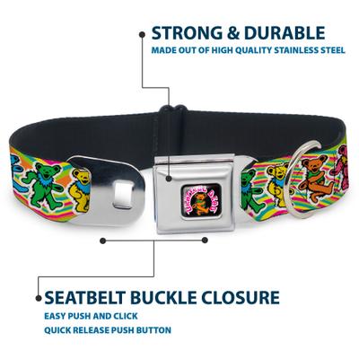 Show full view: Buckle-Down Grateful Dead Dancing Bears Swirl Metal Seatbelt Buckle Polyster Dog Collar, Multicolor, Medium: 11 to 16.5-in neck, 1-in wide slide 4 of 10