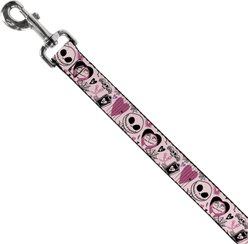 Buckle-Down Disney The Nightmare Before Christmas Jack & Sally Doodles Polyester Dog Leash, Pink, 4-ft long, 1-in wide slide 2 of 6