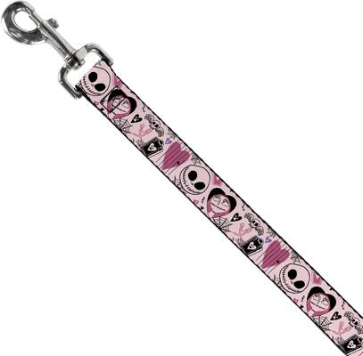 Show full view: Buckle-Down Disney The Nightmare Before Christmas Jack & Sally Doodles Polyester Dog Leash, Pink, 4-ft long, 1-in wide slide 2 of 6