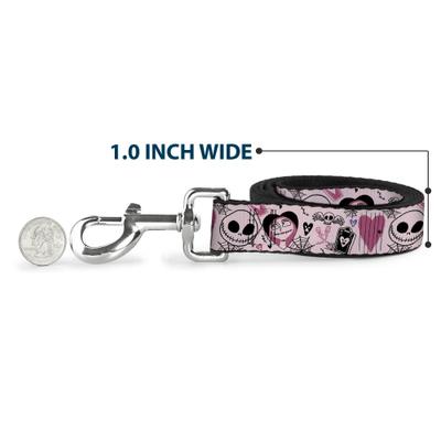 Show full view: Buckle-Down Disney The Nightmare Before Christmas Jack & Sally Doodles Polyester Dog Leash, Pink, 4-ft long, 1-in wide slide 5 of 6