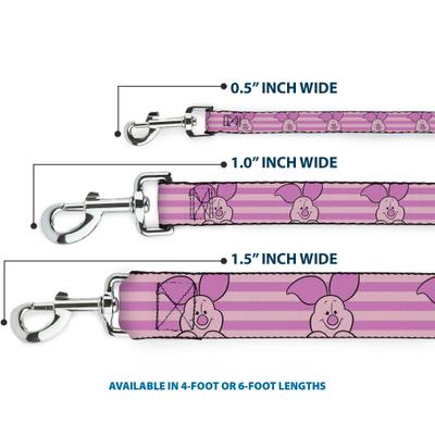 Show full view: Buckle-Down Disney Winnie The Pooh Piglet Expression Stripe Polyester Dog Leash, Pink, 4-ft long, 1-in wide slide 4 of 7