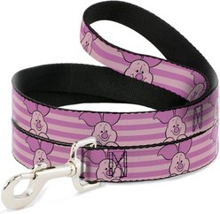 Buckle-Down Disney Winnie The Pooh Piglet Expression Stripe Polyester Dog Leash, Pink, 4-ft long, 1-in wide