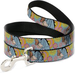 Buckle-Down Disney Winnie The Pooh Eeyore Butterfly Pose Floral Collage Polyester Dog Leash, Blue, 4-ft long, 1-in wide