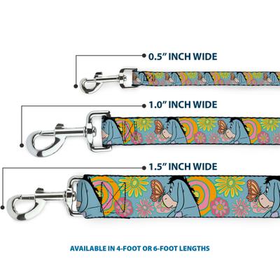 Show full view: Buckle-Down Disney Winnie The Pooh Eeyore Butterfly Pose Floral Collage Polyester Dog Leash, Blue, 4-ft long, 1-in wide slide 3 of 6