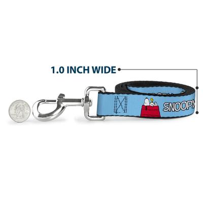 Show full view: Buckle-Down Peanuts Snoopy & Woodstock Dog House Pose & Text Polyester Dog Leash, Sky Blue, 4-ft long, 1-in wide slide 6 of 7