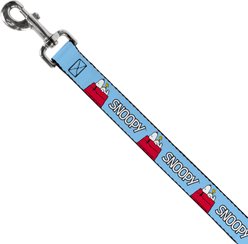 Buckle-Down Peanuts Snoopy & Woodstock Dog House Pose & Text Polyester Dog Leash, Sky Blue, 4-ft long, 1-in wide slide 2 of 6