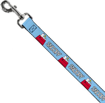 Show full view: Buckle-Down Peanuts Snoopy & Woodstock Dog House Pose & Text Polyester Dog Leash, Sky Blue, 4-ft long, 1-in wide slide 3 of 7