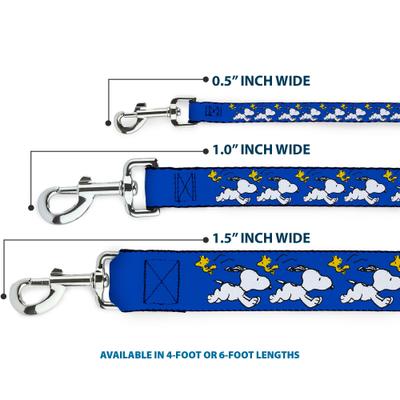 Show full view: Buckle-Down Peanuts Snoopy Running & Woodstock Pose Polyester Dog Leash, Blue, 4-ft long, 1-in wide slide 3 of 6