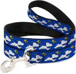 Buckle-Down Peanuts Snoopy Running & Woodstock Pose Polyester Dog Leash, Blue, 4-ft long, 1-in wide