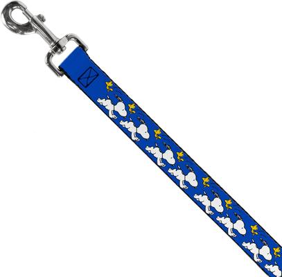 Show full view: Buckle-Down Peanuts Snoopy Running & Woodstock Pose Polyester Dog Leash, Blue, 4-ft long, 1-in wide slide 2 of 6