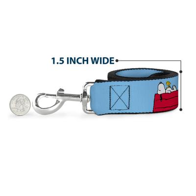 Show full view: Buckle-Down Peanuts Snoopy & Woodstock Dog House Pose & Text Polyester Dog Leash, Sky Blue, 4-ft long, 1-in wide slide 7 of 7