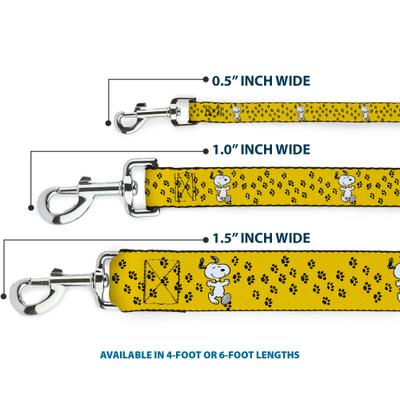 Show full view: Buckle-Down Peanuts Snoopy Smiling Pose Paw Print Polyester Dog Leash, Yellow/Black/White, 4-ft Long, 1-in wide slide 3 of 6