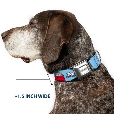 Show full view: Buckle-Down Peanuts Worldwide LLC Snoopy & Woodstock Dog House Metal Seatbelt Buckle Dog Collar, Sky Blue, Large: 15 to 24-in neck, 1-in wide slide 8 of 10