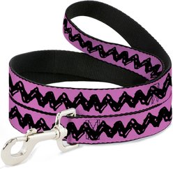 Buckle-Down Peanuts Charlie Brown Zig Zag Stripe Polyester Dog Leash, Pink/Black, 4-ft long, 1-in wide