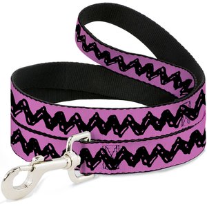 Buckle-Down Peanuts Charlie Brown Zig Zag Stripe Polyester Dog Leash, Pink/Black, 4-ft long, 1-in wide