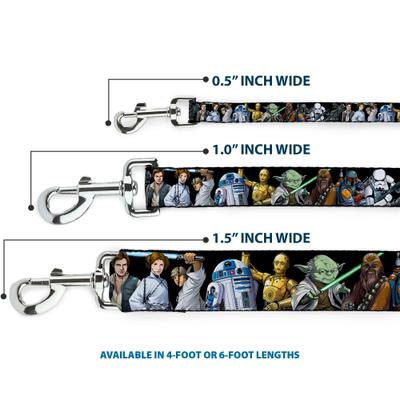 Show full view: Buckle-Down Star Wars Classic Character Poses Polyester Dog Leash, Black, 4-ft long, 1-in wide slide 3 of 6