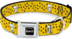 Buckle-Down Peanuts Worldwide LLC Snoopy Smiling Metal Seatbelt Buckle Dog Collar, Yellow/Black/White, Small: 9.5 to 13-in neck, 1-in wide