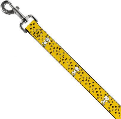 Show full view: Buckle-Down Peanuts Snoopy Smiling Pose Paw Print Polyester Dog Leash, Yellow/Black/White, 4-ft Long, 1-in wide slide 2 of 6