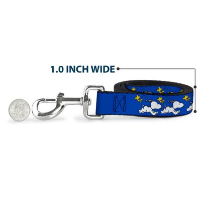 Show full view: Buckle-Down Peanuts Snoopy Running & Woodstock Pose Polyester Dog Leash, Blue, 4-ft long, 1-in wide slide 5 of 6