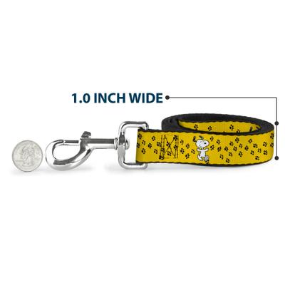 Show full view: Buckle-Down Peanuts Snoopy Smiling Pose Paw Print Polyester Dog Leash, Yellow/Black/White, 4-ft Long, 1-in wide slide 5 of 6