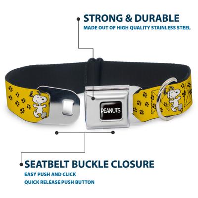 Show full view: Buckle-Down Peanuts Worldwide LLC Snoopy Smiling Metal Seatbelt Buckle Dog Collar, Yellow/Black/White, Small: 9.5 to 13-in neck, 1-in wide slide 4 of 7