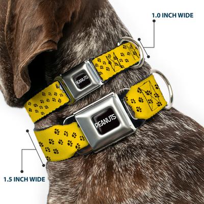 Show full view: Buckle-Down Peanuts Worldwide LLC Snoopy Smiling Metal Seatbelt Buckle Dog Collar, Yellow/Black/White, Small: 9.5 to 13-in neck, 1-in wide slide 2 of 7