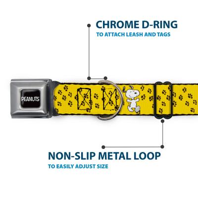 Show full view: Buckle-Down Peanuts Worldwide LLC Snoopy Smiling Metal Seatbelt Buckle Dog Collar, Yellow/Black/White, Small: 9.5 to 13-in neck, 1-in wide slide 5 of 7