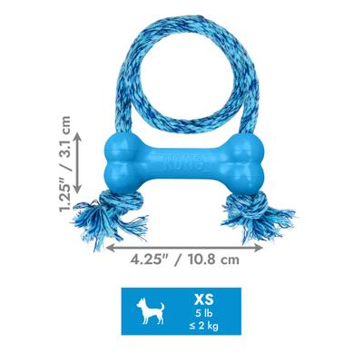 Show full view: KONG Puppy Goodie Bone with Rope Dog Toy, X-Small, Blue slide 4 of 10
