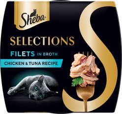 Sheba Selections Filets in Broth Chicken & Tuna Recipe Grain-Free Cat Meal Complement, 1.3-oz tray, case of 12