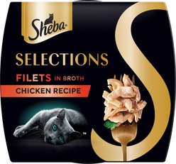 Sheba Selections Filets in Broth Chicken Recipe Grain-Free Cat Meal Complement, 1.3-oz tray, case of 12