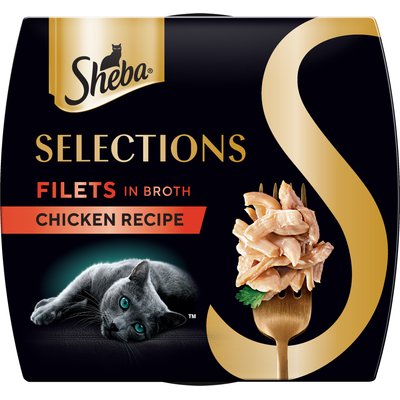 Sheba Sheba Selections Filets in Broth Chicken Recipe Grain-Free Cat Meal Complement, 1.3-oz tray, case of 12