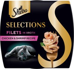Sheba Selections Filets in Broth Chicken & Shrimp Recipe Grain-Free Cat Meal Complement, 1.3-oz tray, case of 12