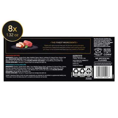 Show full view: Sheba Selections Filets in Broth Chicken & Chicken with Tuna Variety Pack Grain-Free Cat Meal Complement, 1.3-oz tray, case of 8 slide 3 of 11