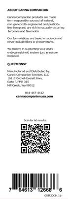 Show full view: CANNA COMPANION Whole Plant Full Spectrum Hemp Extract Oil Liquid Calming Supplement for Small & Medium Dogs, 30-mL bottle slide 5 of 5