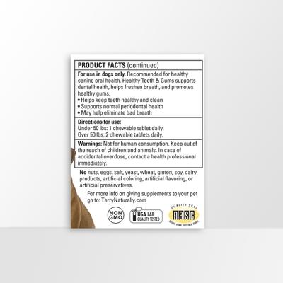 Show full view: Terry Naturally Animal Health Healthy Teeth & Gums Liver Flavored Chewable Tablet Dental Supplement for Dogs, 60 count slide 4 of 7
